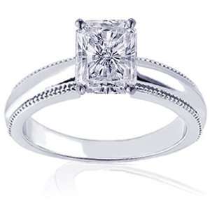 Ct Radiant Cut Diamond Milgrained Engagement Ring CUT:VERY GOOD 14K 