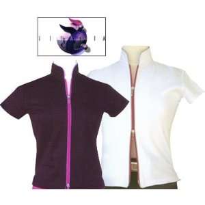  Titania Golf Two Way Zip Sports Top (Color=Black w/ White 