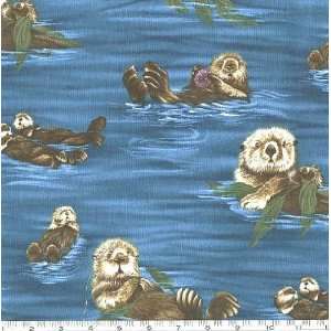  45 Wide Sea Otters Blue Fabric By The Yard: Arts, Crafts 