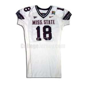 White No. 18 Game Used Mississippi State Nike Football Jersey:  