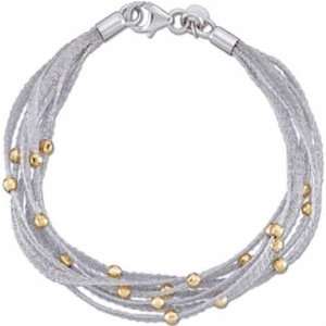 : 14Kt. White Gold. Seven Strand Mesh Necklace with Yellow Gold Beads 