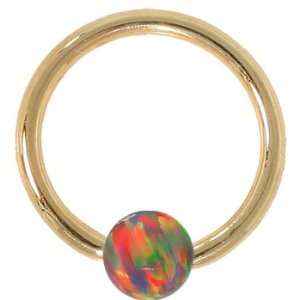   Red Opal Solid 14kt Yellow Gold Captive Bead Ring   5mm Ball: Jewelry