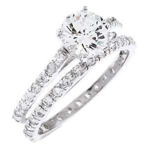   CZ Diamond Silver Wedding Rings Set jewellery: Glitzs: Jewelry