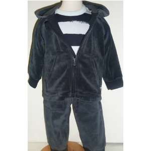  Petit Bateau Navy Velour suit jacket,tee,pant   18m: Baby