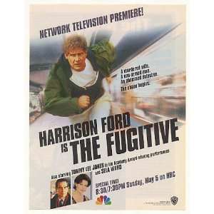  1996 Harrison Ford The Fugitive NBC TV Premiere Print Ad 