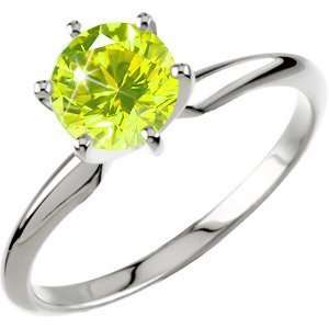 Knife Edge Solitaire 14K White Gold Ring with Fancy Greenish Yellow 