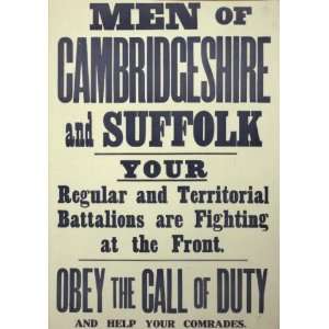 World War I Poster   Men of Cambridgeshire and Suffolk. Your regular 