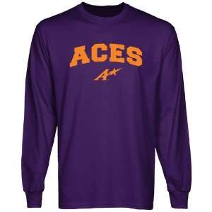  NCAA Evansville Purple Aces Purple Logo Arch Long Sleeve T 