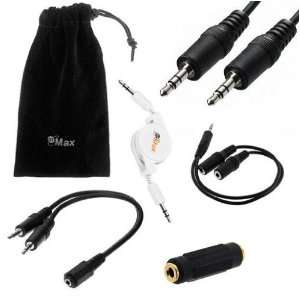 mm Retractable Stereo Audio Cable + 2x 3.5mm Audio Y Splitter 