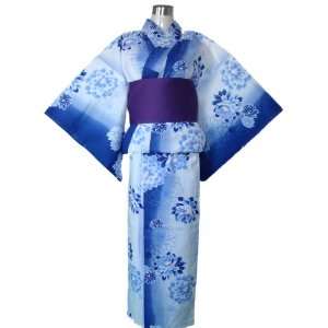  Kimono Yukata White & blue Flowers+ Obi Belt: Toys & Games