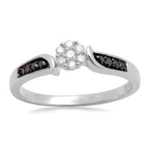  10K White Gold Black and White Diamond By Pass Ring (1/7 