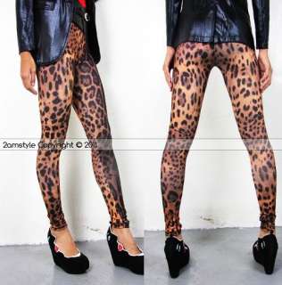 Womens Leggings Tight Pants Vintage Brown Leopard Print #318  