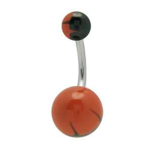   Surgical Steel Orange & Black Hand Painted Belly Ring   33410 Jewelry