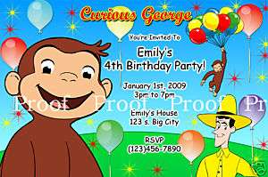 Curious George Invitation   Digital File Only  