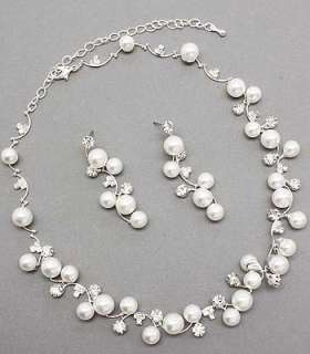 Bridal Jewelry Set Austrian Crystal Pearl White  