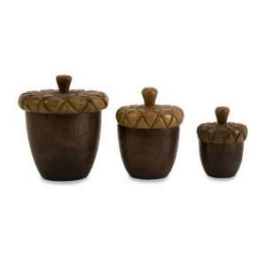  Imax 66023 3 Set of 3 Ronan Wood Carved Acorn Lidded Boxes 