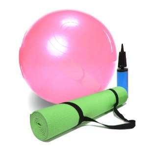   Yoga Starter Kit with Pink 65cm (25) Yoga Ball and Yoga Mat 5V