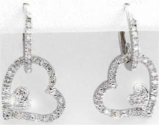 10K White Gold 0.34ctw Diamond Hoop & Heart Earrings  