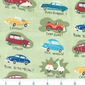  45 Wide Are We There Yet Cars Sage Fabric By The Yard 