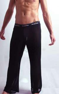 Super Soft! Mens Wide Long Leg Casual Pants Trousers See through Mesh 