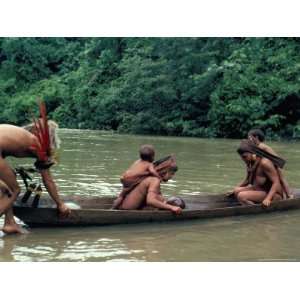 Yanomami Crossing River in Boat, Brazil, South America Photographic 