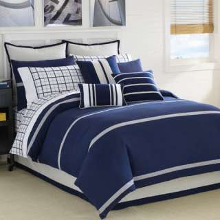 Nautica BLUE LAKE 3pc set KING Duvet Cover bedskirt Toss Pillow NAVY 
