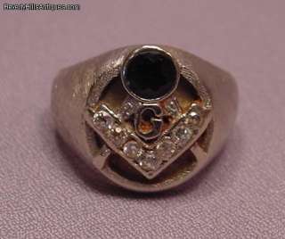 Vintage 14k White Gold Masonic Sapphire Diamonds Ring  