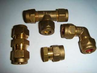 8mm or 10mm Brass Compression Fittings Straight Reducer Elbow Tee 