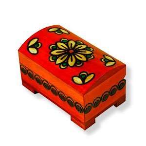 Wooden Box, 5411, Handcrafted Keepsake Chest, Red with Flower, 4x2.5 