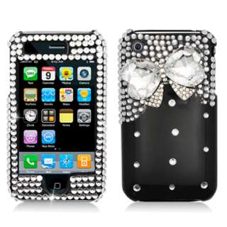 iPhone 3G/ 3GS Clear Heart Partial Diamond Rhinestone Black Protector 