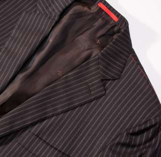 NWT $3295 ISAIA NAPOLI Dark Brown Stripe Superfine Wool Suit 42 L Side 