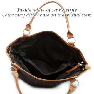 Designer inspired shoulder bag with fashion 2 tone print   brown/ tan