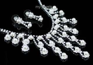 Bridal White Faux Pearl Necklace Earrings Set S1171  