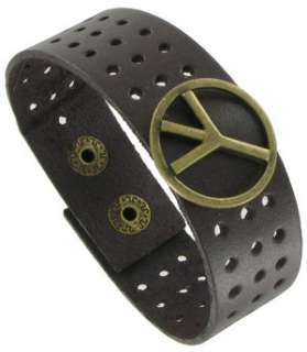 New Hot Peace Sign Brown Leather Band Cuff Bracelet  