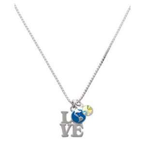  Silver Love with Enamel Earth Globe Charm Necklace with AB 