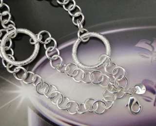 925 Sterling Silver Circle Charm Link Bracelet JB124  