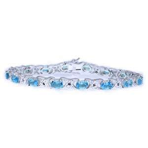  Carat Genuine Blue Topaz & Diamond XOX Style Sterling Silver Bracelet