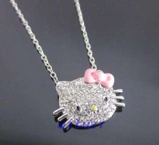 12days Shipping hello kitty pendant chain necklace PINK bow gift 