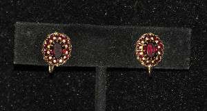 12K Gold Behemian Garnet Set Earrings Vintage  