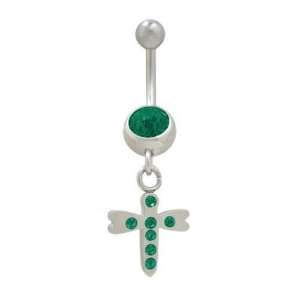  Dragonfly Belly Ring with Green Jewels Jewelry