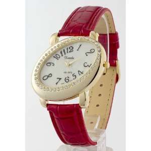 Xanadu ~ Red Leather Watch w/ Gold Tone Hardware & Rhinestone Studded 