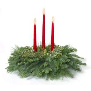   Mountain Evergreens Triple Candle Holiday Centerpiece 