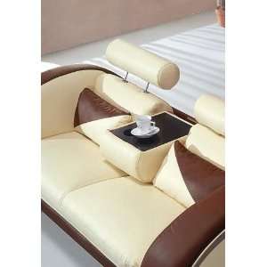  7391 beige/dark brown leather living room sofa set