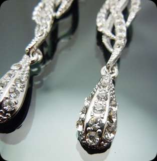 Vintage Silver tone Swarovski Crystal Earrings Wave