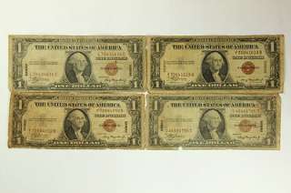 1935 A Lot of 4   One Dollar $1 Bill Hawaii Silver Certificate WWII 