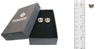 Cute Gold Mini Panda Bear Face Stud Earrings with Swarovski Crystal 