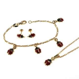   Red Ladybug Bracelet Pendant Earrings Childs Charm Girl Kids  