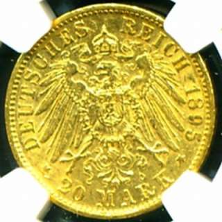 1895 D GERMANY BAVARIA GOLD COIN 20 MARK * NGC CERTIFIED GENUINE 
