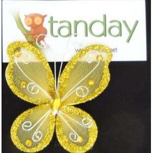   Gold Organza Butterflies For Craft & Wedding Favor (8743) 12 Pieces