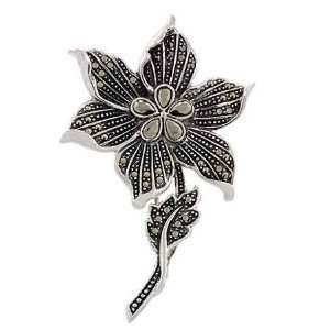    Sterling Silver Genuine Marcasite Stone Lilac Flower Pin: Jewelry